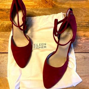 Eileen Fisher Maroon Suede Wedge Heels -Size 9 1/2